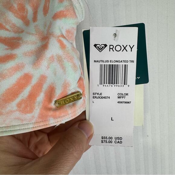 Roxy Nautilus Elongated Triangle Bikini Swim Top Orange Aqua Tie Dye Size Large - Picture 4 of 5